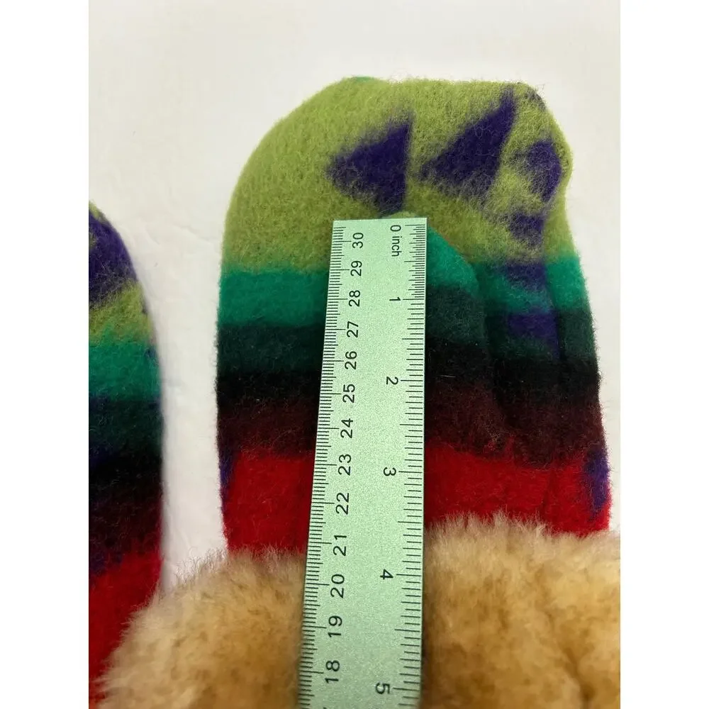 Unbranded Wool Mittens Unisex Large Multicolor Good Faux Fur Trim Striped Winter
